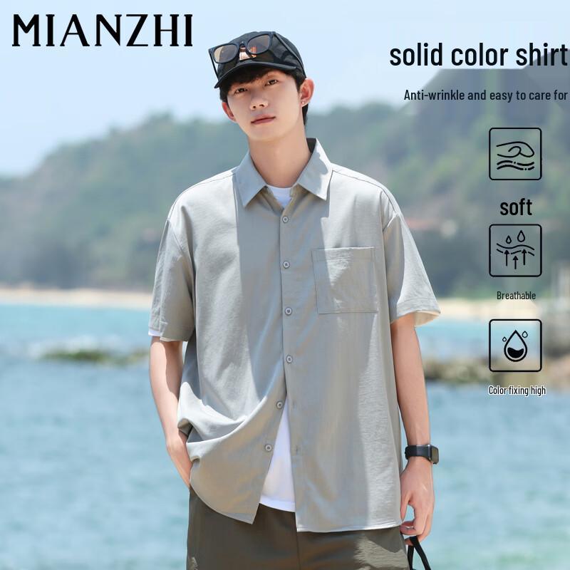 

Мужская летняя однотонная рубашка с коротким рукавом L