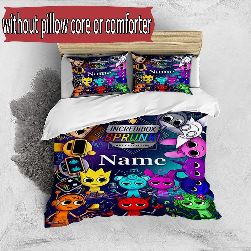 3pcs Duvet Cover Set (1*Duvet Cover + 2*Pillowcase, Without Core), Custom Name Game Sprunki Pattern Bedding Set, Home Bedroom Decor Gift