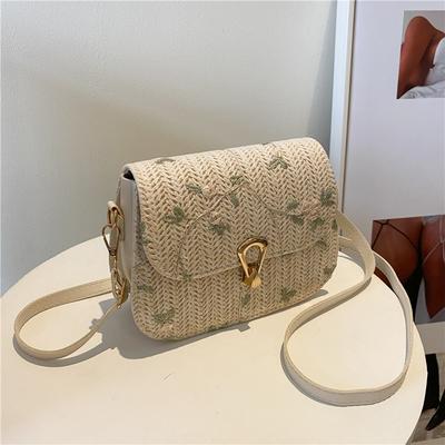 Summer Straw Woven Bag Women'S Small Fresh Lace Flower Woven Saddle Bag Shoulder Messenger Bag