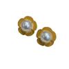Vintage Large Pearl Flower Ear Clips Copper 18K Gold Plated Petal Shape Ear Clips Bead Women'S Earrings Jewelry
