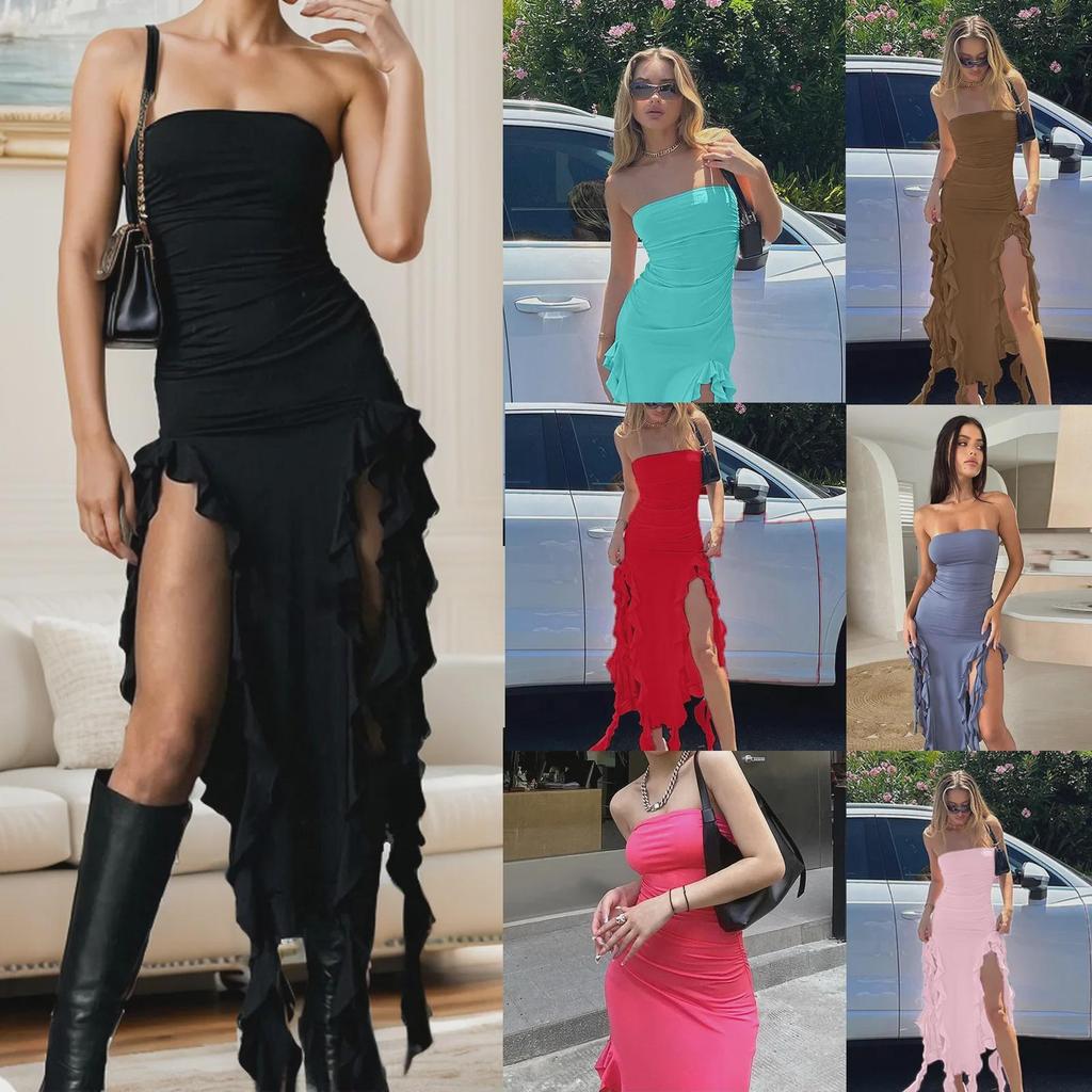 2024 Spring/Summer European-American Trend One-Shoulder Tube Top Slim Fit Irregular Dress for Women