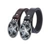Pentagram Men's Cowhide Belt - Retro Smooth Buckle, Wide 130cm Decorative Trouser Belt