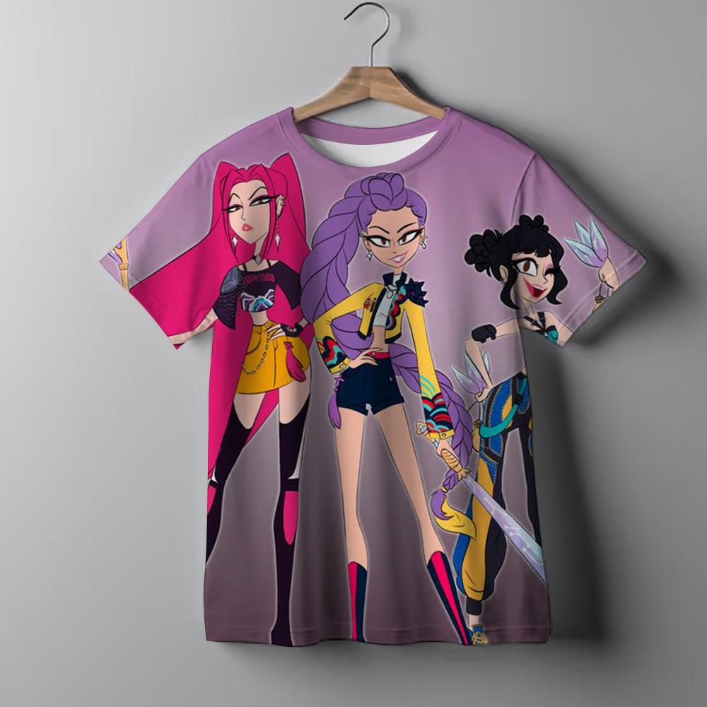 Kpop Demon Hunters Tshirt Summer Animation 3D Printing Kpop witch hunting group Girls/boy Short-sleeved T-shirt