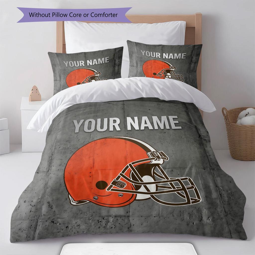 Custom Name,Cleveland Browns Pattern Bedding Home Decoration Birthday Gift ( 1 duvet cover + 2 pillowcase, without core),fan merchandise.