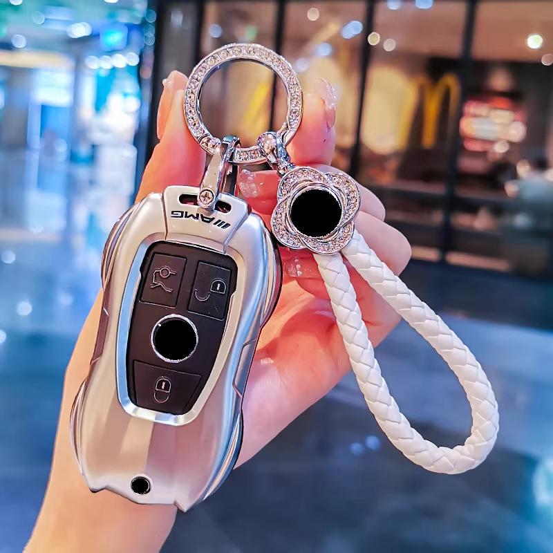 Car Key Case Cover For Mercedes Benz C E A B S Class Gle Gla Glb, Soft Tpu Key Fob Protector With Luxury Zinc Alloy Frame