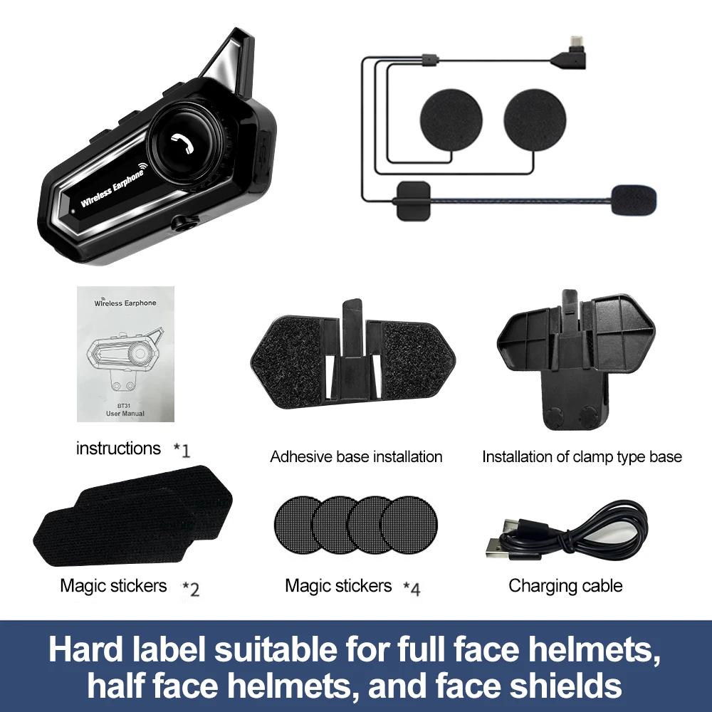 BT31 Motorcycle Helmet Headset Bluetooth 5.3 Voice Contro 500mAh Wireless Hands-on Talking Headset Waterproof with LED Lighting