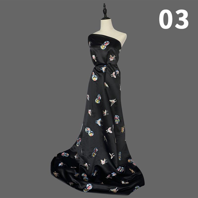 Chinese Style Peony Flower Butterfly Embroidered Fabric High-grade Soft Satin Fabric For Diy Sewing Dress Cheongsam Hanfu Cloth