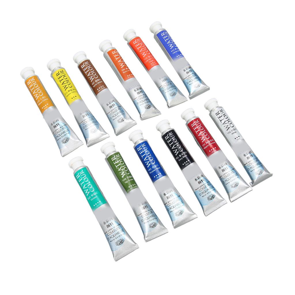Water Color Paint 12 Colors 9ml Tube Bright Vibrant Nice Transparency Watercolor Paint Set for Artist Painting