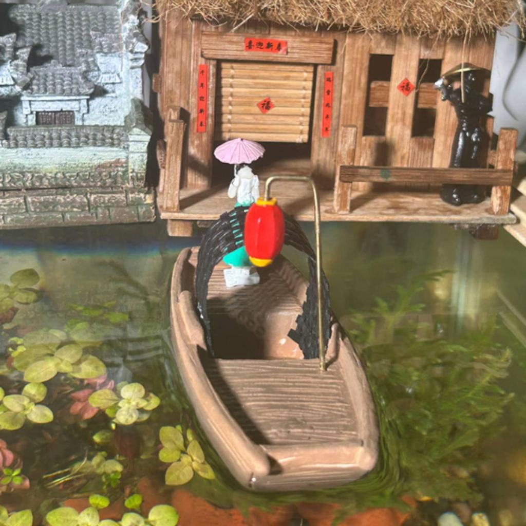 Chinese Boat Ornament Miniature Aquarium Display Wooden Landscape Decoration