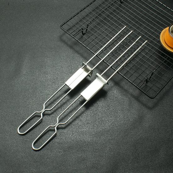 Heat Resistance Stainless Steel Double-Ended BBQ Fork Semi-automatic Design Reusable Barbecue Supply