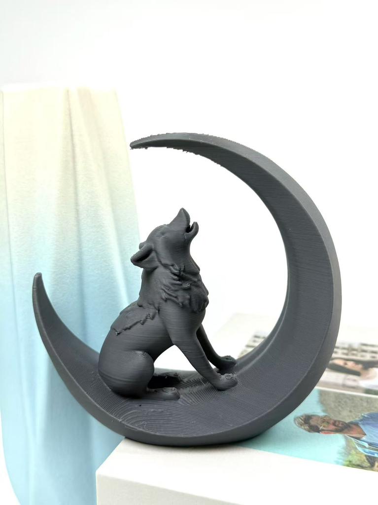 3D Printed Wolf and Moon High Aesthetic Creative Desk Decor Office Tabletop Mini Sculpture Modern Home Desktop Ornament Gift