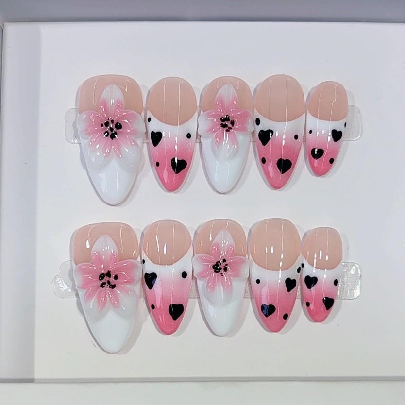 Handmade 3D Floral French-Style Wearable Nail Tips - European and American Bestseller for Spring