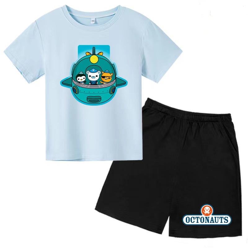 Kids Summer Cartoon Animated Print Set Summer Sports Set T-shirt + Shorts Charming 2-piece Outdoor Wear for Boys and Girls