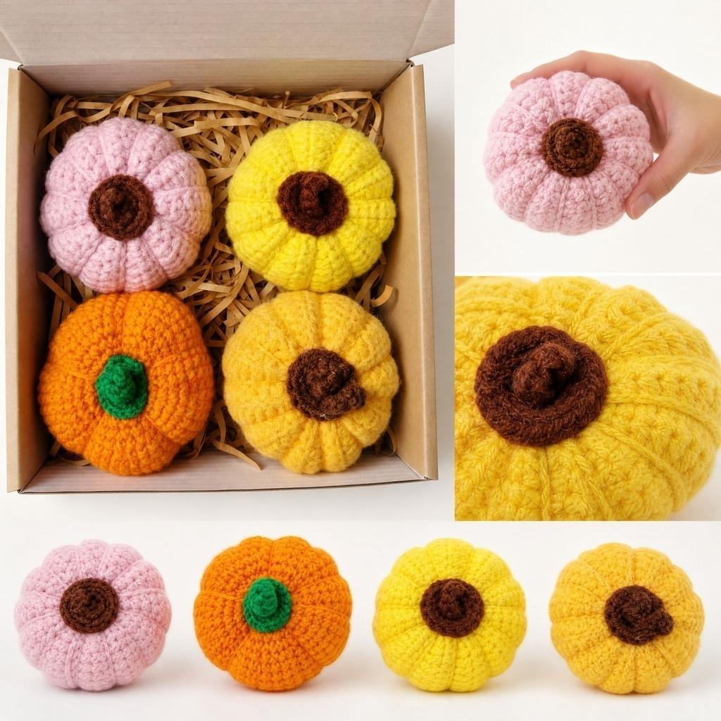 Knitted Pumpkin Tabletop Decorative Ornament Gift Box for Fall Home Decor
