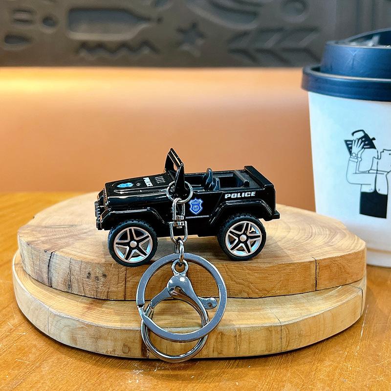 Creative Military Police Car Toy Keychain Pendant Simulation Tank Car Fun Pull Back Car Stress Relief Toy Bag Hanging Small Gift