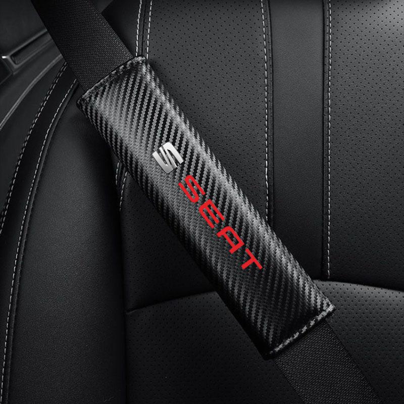 xkzh8 Car Carbon Fiber Seat Belt Protective Shoulder Cover for Seat Ibiza Leon Ateca Altea Arona Tarraco Toledo Exeo Auto Accessories