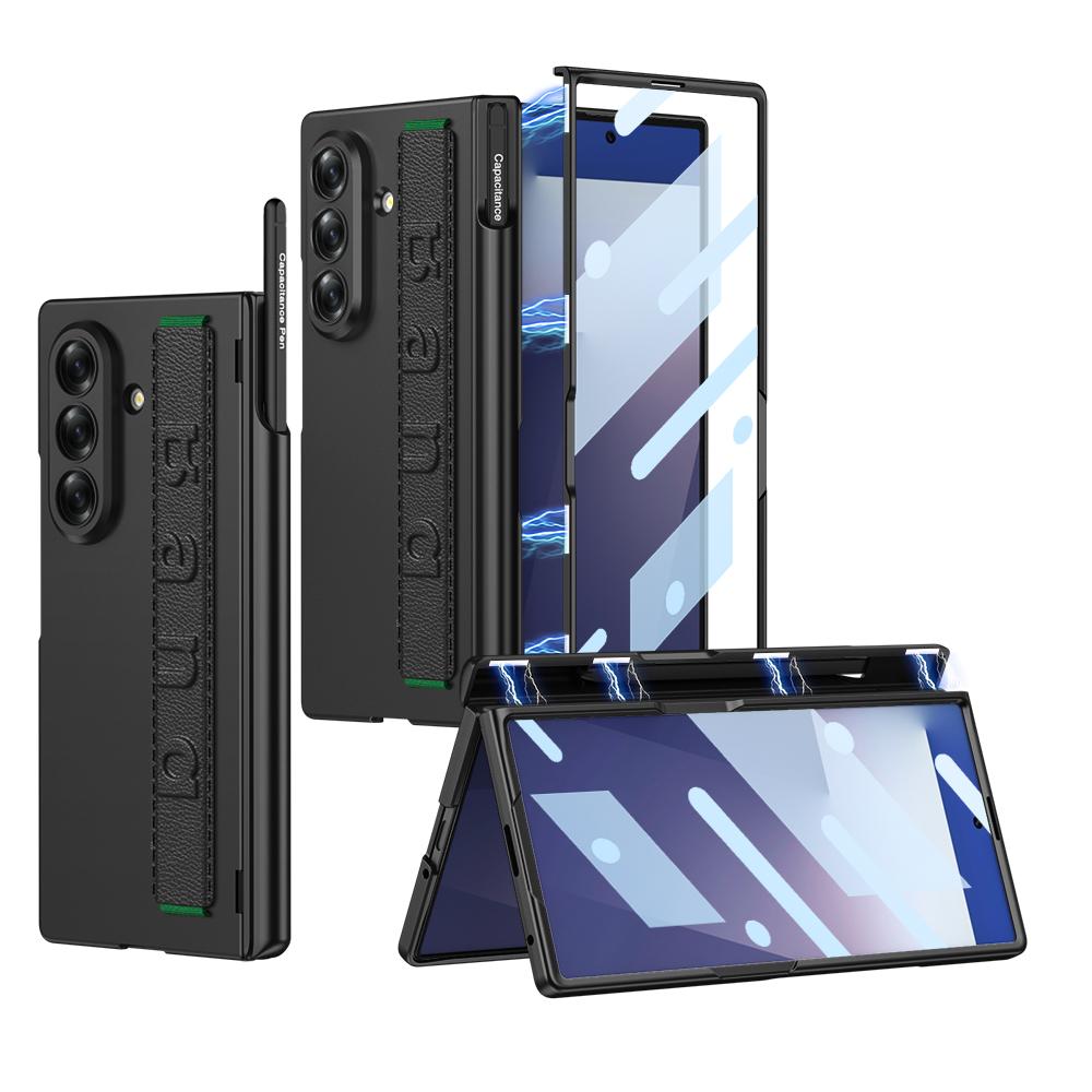 Custodia con Cinturino da Polso e Cerniera Magnetica per Samsung Galaxy Z Fold 7 6 5 con Porta Penna Copertura Protettiva in Vetro per Custodia Galaxy Z Fold7