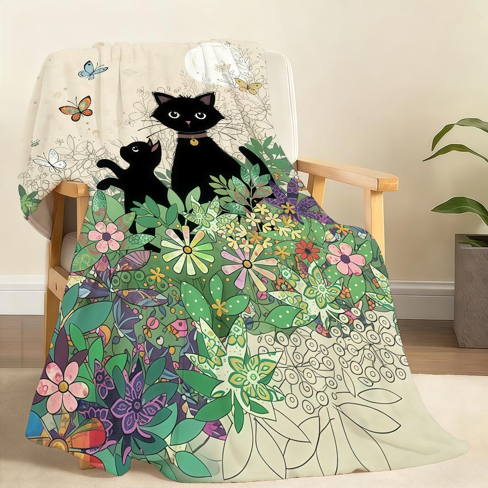 

Vintage Black Cat Kawaii Blanket Soft Throw Blanket for Home Bedroom Bed Sofa Picnic Travel Office Rest Cover Blanket Gift 75x90cm