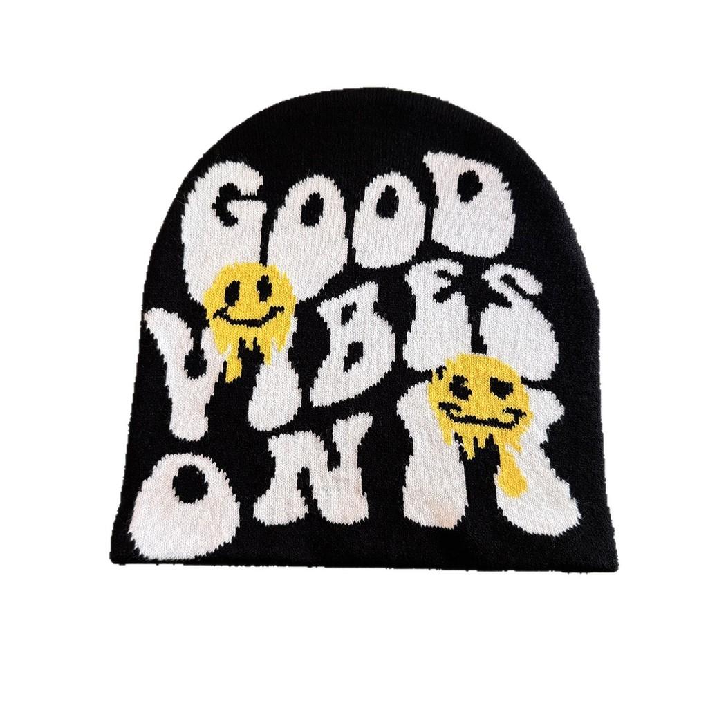 Halloween Pattern Letter Beanie Knitted Cap For Unisex Winter Fashion Hat Gift