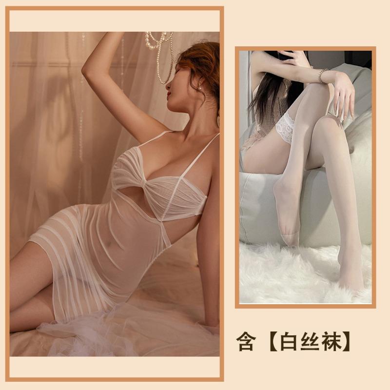 Sex Underwear Sexy Mesh Perspective Temptation Hollow Small Chest Backless Free Nightdress Passion Teasing Set