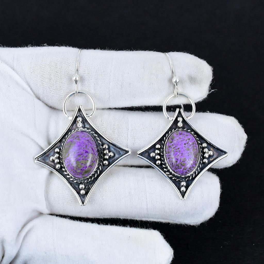 Natürliche Purpurit Edelstein Antike Ohrringe 925 Sterling Silber Ohrringe, Boho Silber Schmuck Ohrhänger, Geschenke zum Geburtstag Geschenke für Sie