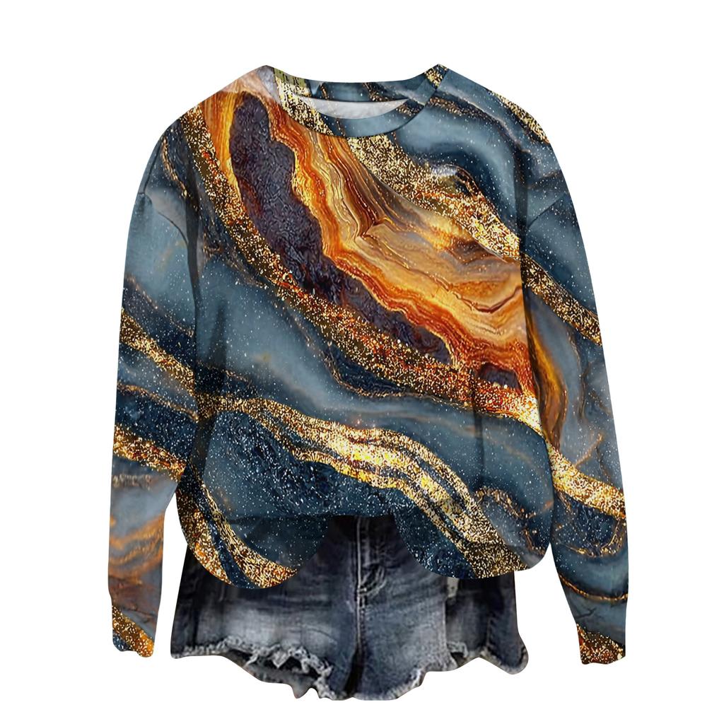 Women's Fashion Printed Long Sleeve Loose Round Neck Sweatshirt Top Fall
