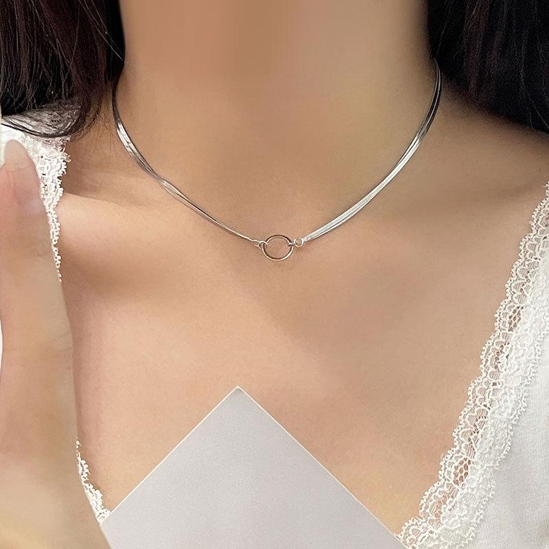 Double-layer Snake Bone Chain Ring Necklace Personalized Fashion Short Necklace Women's High-end Collarbone Chain