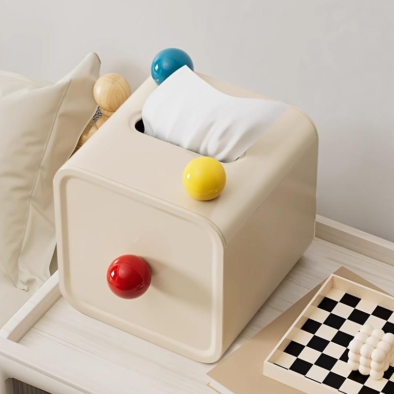 Chic Cream Style Tissue Box with Colorful Balls Square Plastic Holder for Bathroom, Living Room  Vanity Countertop Decor