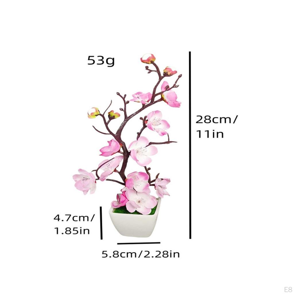 Artificial Plum Blossom Bonsai Pot Desktop Faux Potted Plant for Home