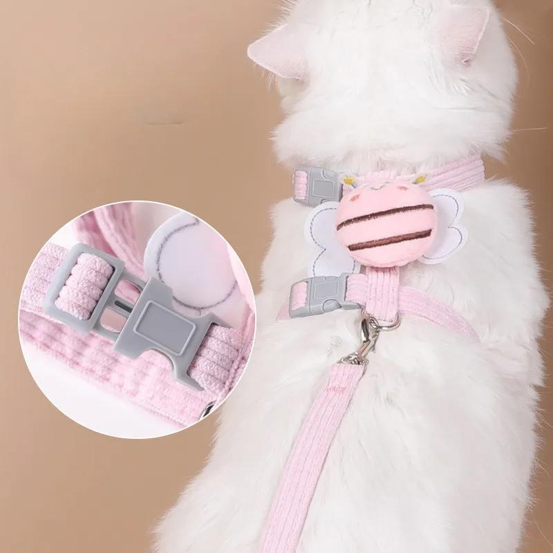 Haustierbedarf Katzengeschirr Leine Halsbänder Verstellbar Cartoon Biene Atmungsaktiv Kleine Hundeleine Outdoor Spaziergang Kawaii Tragbar Einfach