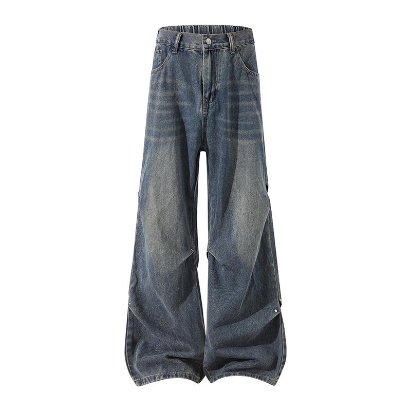 

Yadu Four Seasons Denim Pants - Retro Hong Kong Style Loose Straight-Leg Unisex Casual Pants 8025 L