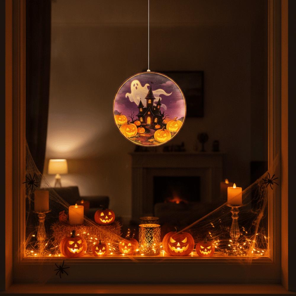 Double Sided Graphic Halloween Window Lights Ghost Silhouette Light  Home Glass Door