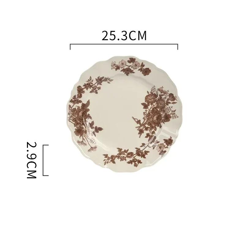 SOLECASA European Style Retro Ceramic Tableware Rose Pattern Bowl Plates Dessert Dish Spaghetti Plate Fruit Salad Bowl household