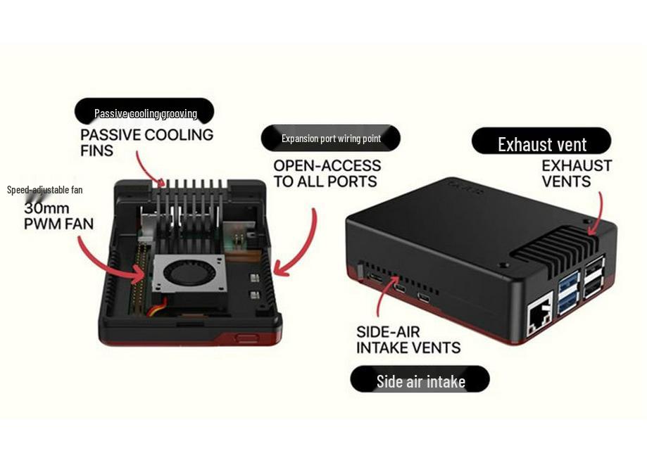 Raspberry Pi 5 Aluminum Alloy Case with Active Cooling Fan and PWM Speed Control