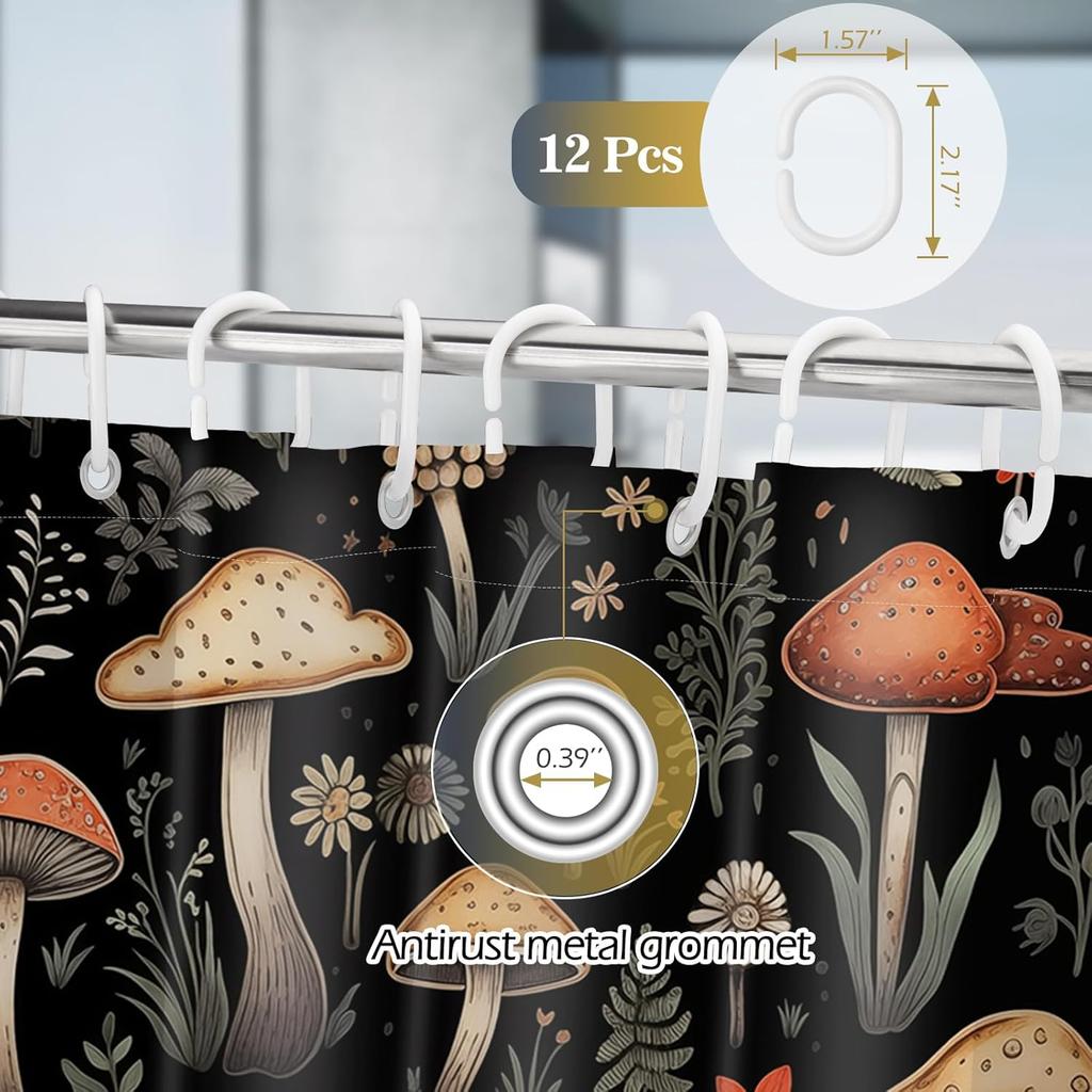 Aimego Mushroom Boho Shower Curtains - Vintage Floral Plants Retro Flowers Bohemian Fairy Nature Botanical Bath Shower Curtain