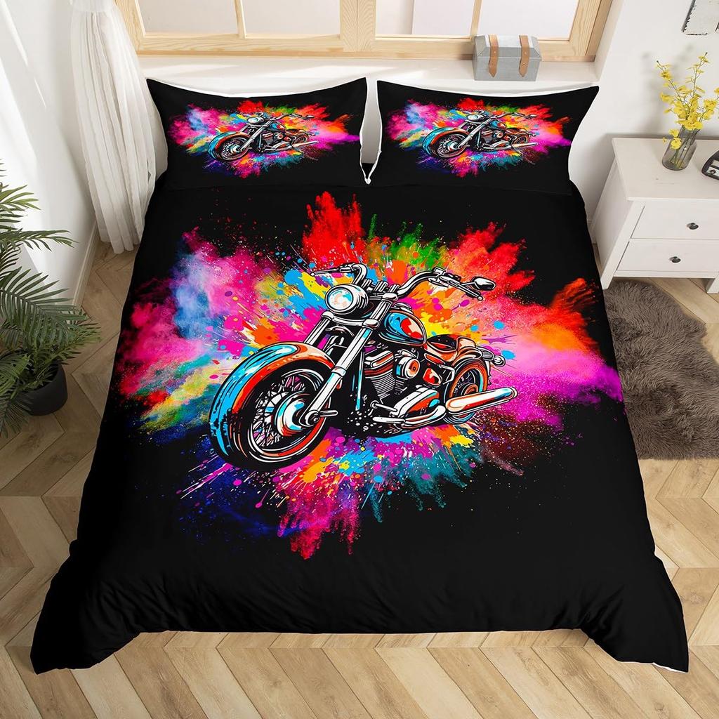Motocross Bedding Set Full Motorcycle Racer Comforter Cover Extreme Sport Duvet Cover Dirt Bike Motor Vehicles Biker Quilt Cover