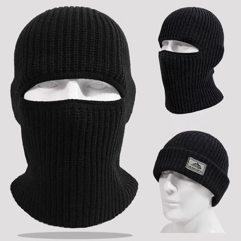 2In1 Mask Beanies Hat Men Winter Balaclava Hats Knitted Hats Fashion Full Face Ski Bonnet Tactical Cycling Earmuffs Cap Knitted