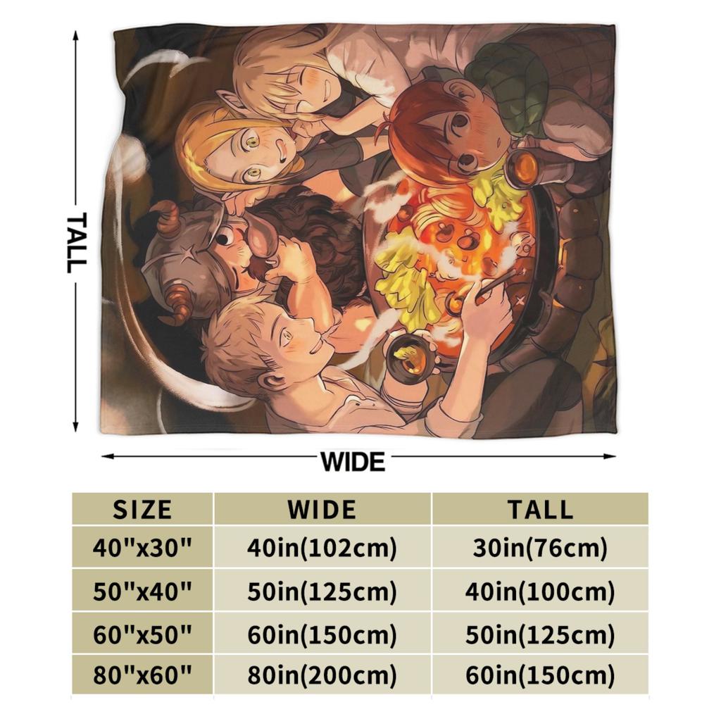 Japanese Anime Dungeon Meshi Plush Blanket Delicious In Dungeon Vintage Throw Blanket for Home Hotel Sofa 125*100cm Rug Piece,