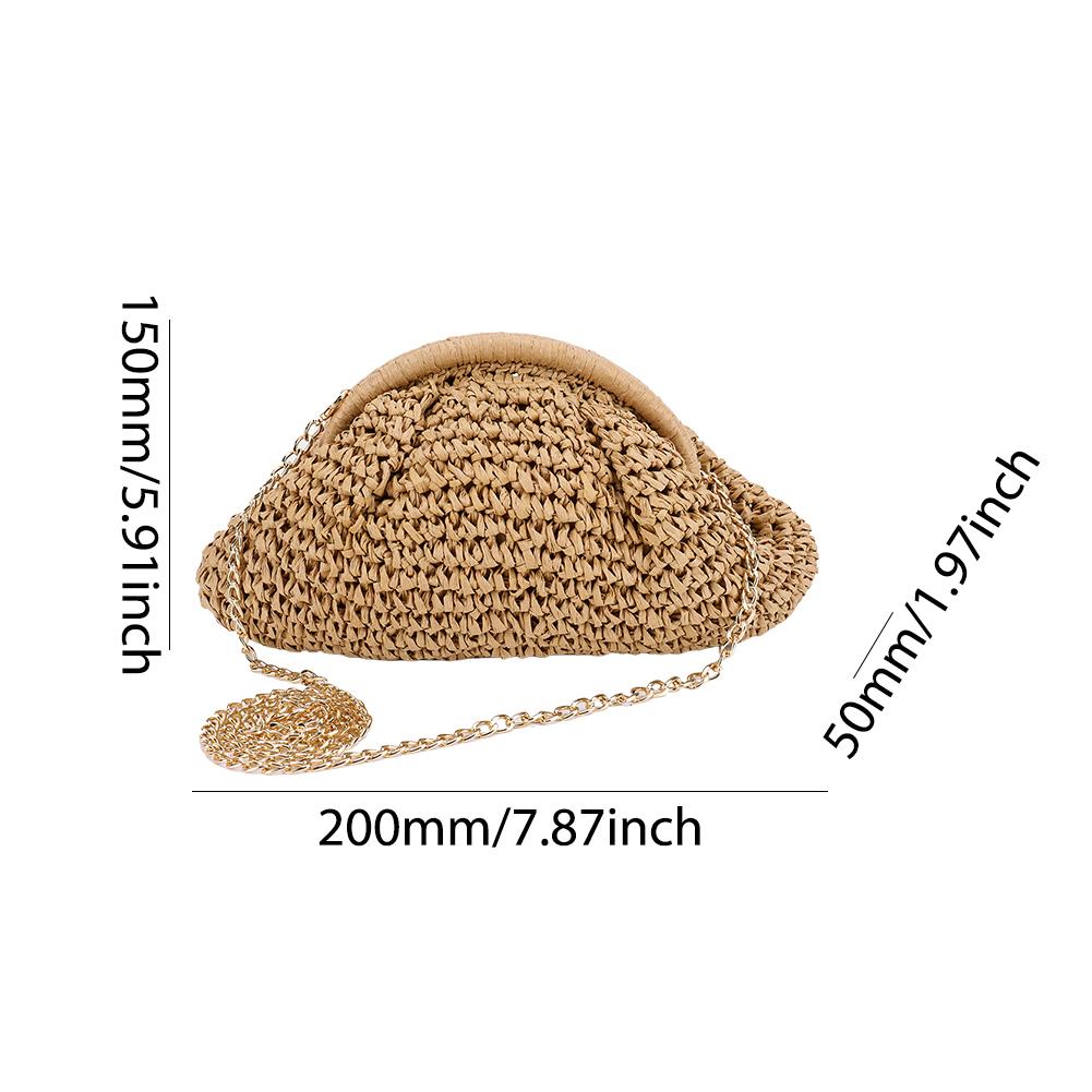 Women Straw Woven Bag Chain Strap Fashion Shoulder Bag Large Capacity Woven Dumpling Bag Solid Color for Party Vacation