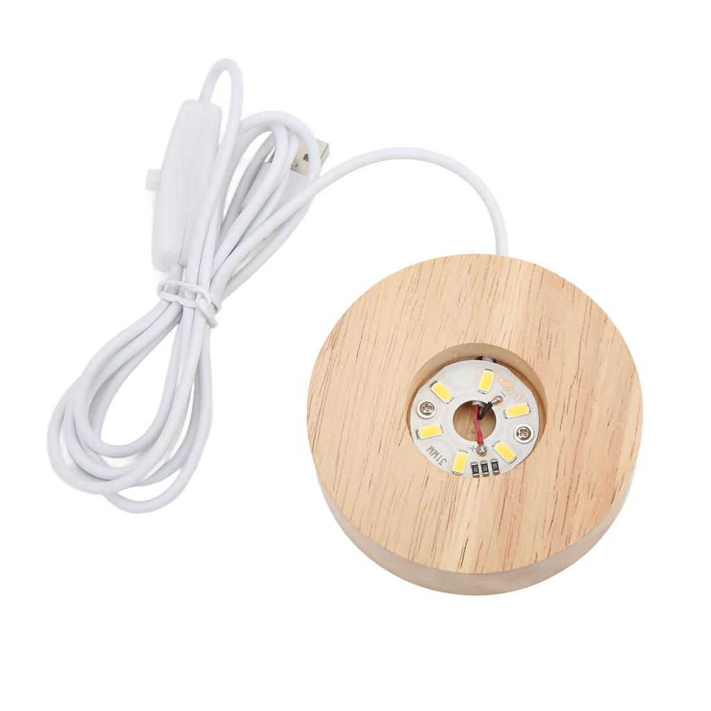 LED Light Base USB Interface Oak Wood Material Round 2cm 0.8in Thickness Glowing Decorative Display Lamp for Home 5V