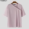 INCERUN Men Short Sleeve Bandage Texture Casual Loose T-shirts Tops