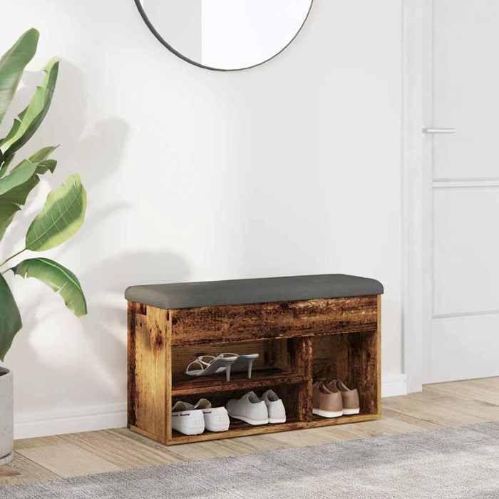 VidaXL Shoe Bench Old Wood 82x32x45.5 Cm Engineered Wood, Bench, Storage Bench, Hallway Seat 857627