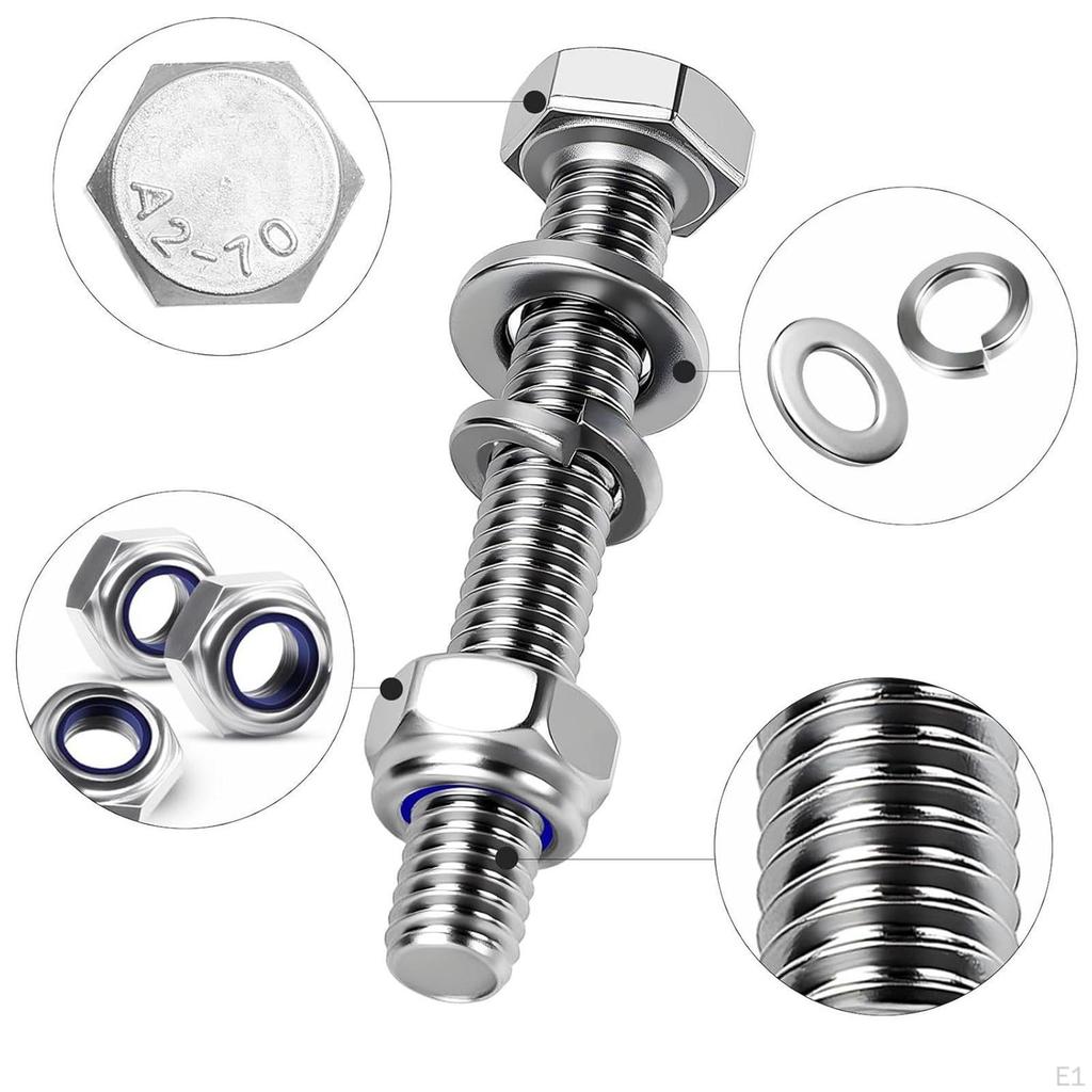 15Pcs M8 X 20mm Hexagonal Screws Mounting Bolts and Nuts Professional with Flat Washers Self Locking