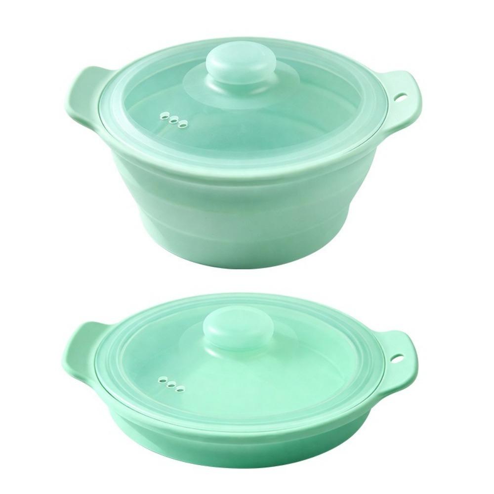 

Heat-resistant Silicone Steamer Foldable Microwave Steamer Bowl Collapsible Steaming Pot Camping зелёный