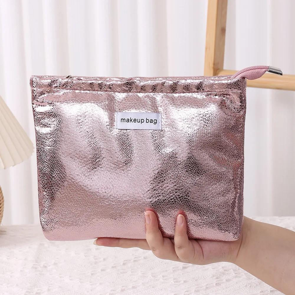 INS Fashion Shining Makeup Bag Organizer for Travel Cosmetics Toiletries for Women Large-capacity Clutch Bag Pouch Waterproof PU