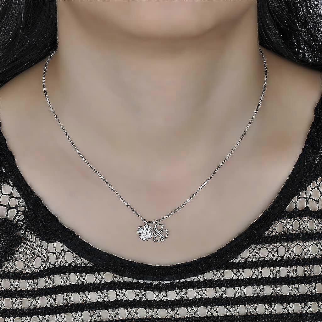 Clover Pendant Necklace, 925 Silver Necklace for Women Girl, inlaid,Christmas and Birthday Giftsliver) 25-26