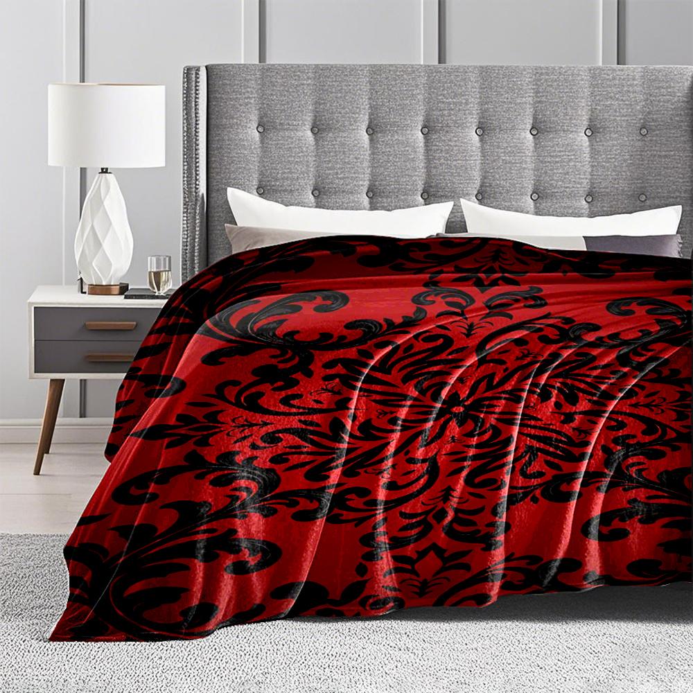 Luxuriöse Rot-Schwarze Blumenmuster-Decke für Wohnzimmer-Dekoration, geeignet für die Nutzung im Schlafzimmer, Wohnzimmer, auf dem Sofa