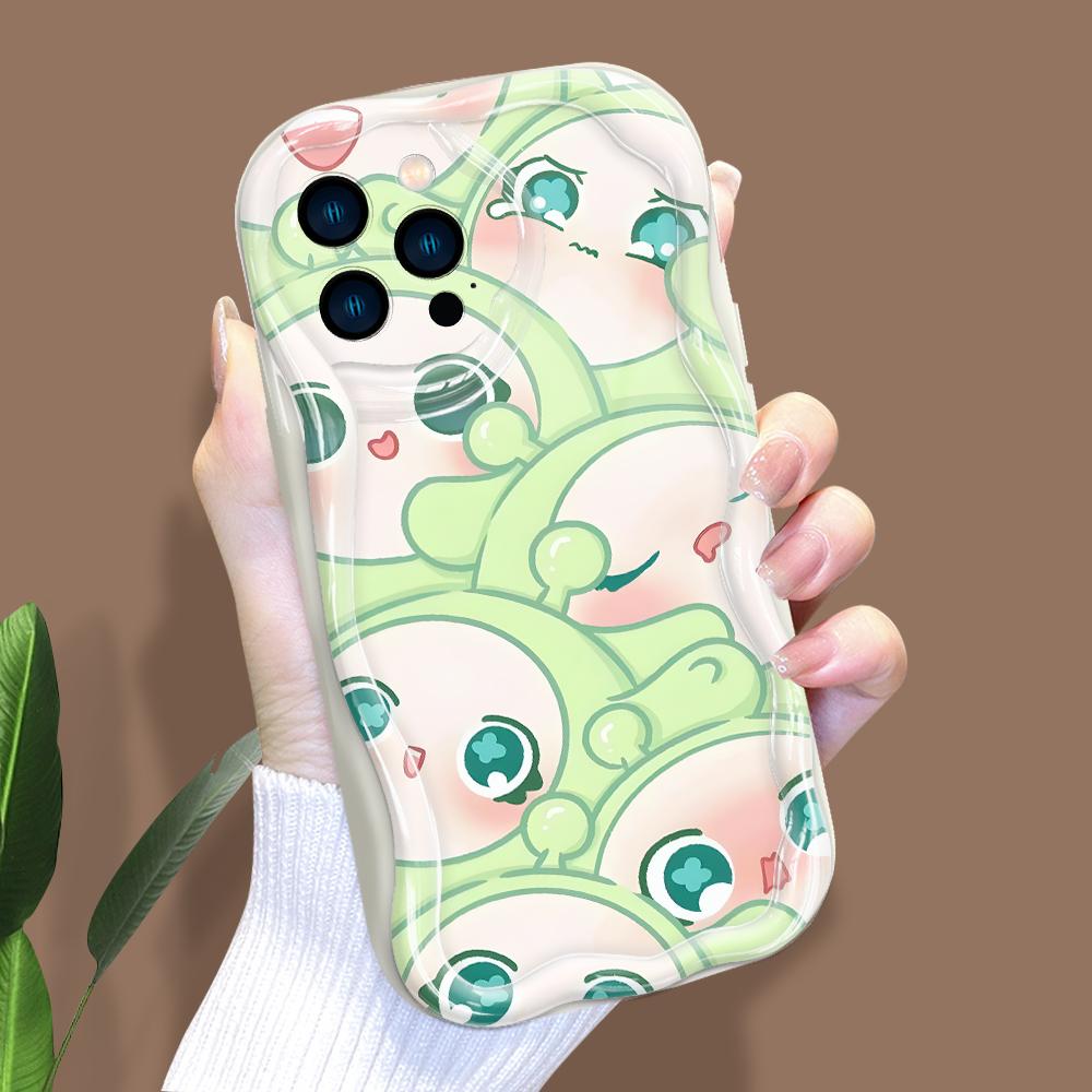 Cartoon Pattern Cream Texture Casing Wavy Edge Soft Silicone Cover Phone Case for IPhone Samsung Huawei Honor Xiaomi Redmi OPPO Realme Vivo Infinix