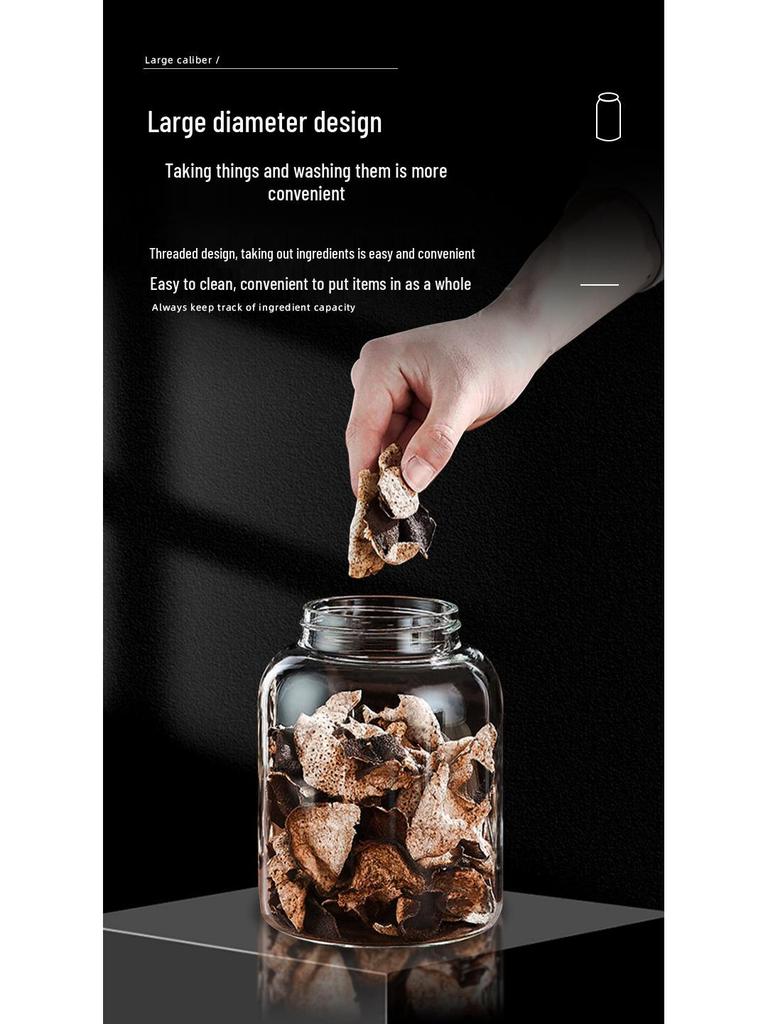Large Glass Storage Jar with Acacia Wood Lid for Dried Tangerine Peel, Tea, Grains, and Pickling.