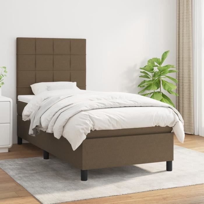3141756 vidaXL Lit à sommier tapissier avec matelas Marron foncé 100x200 cm